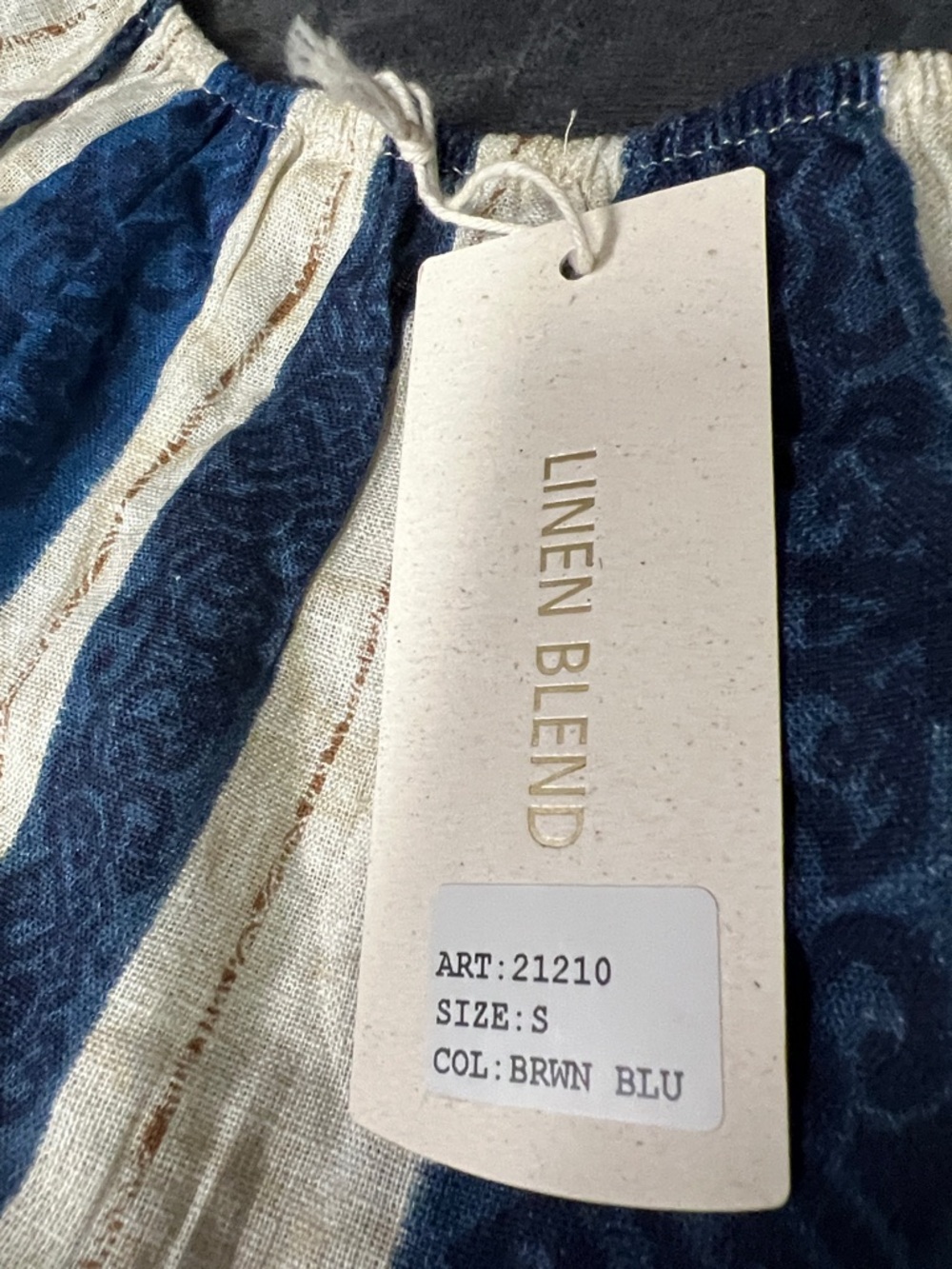 NWT, Bellambra, Striped Blue & Cream Peasant Crop Top size S, made in Italy - Picture 4 of 6